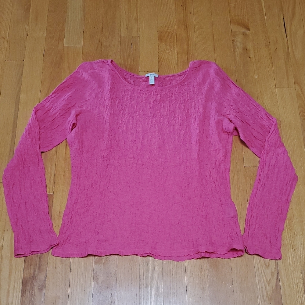 J. JILL Pink Crinkled Texture Long Sleeve T-shirt